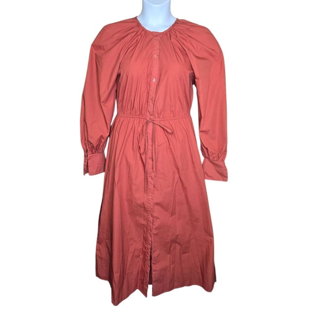 MISSGUIDED terracotta rust puff sleeve button front peasant midi dress 6